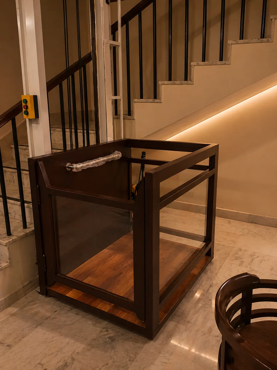 AirRail open-view railing elevator serving a residential stairwell