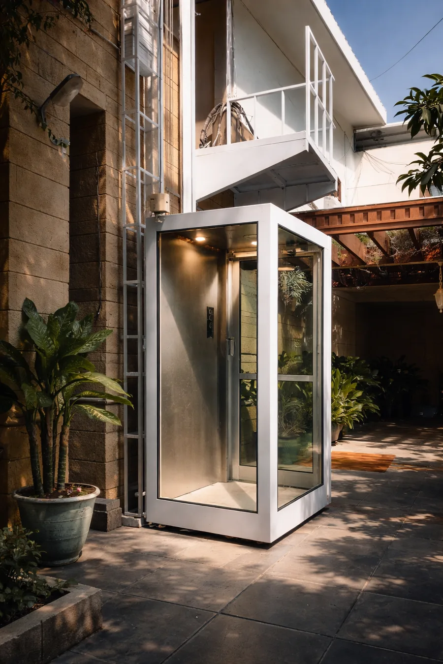 GlassCore full-glass home elevator cabin in a modern living space