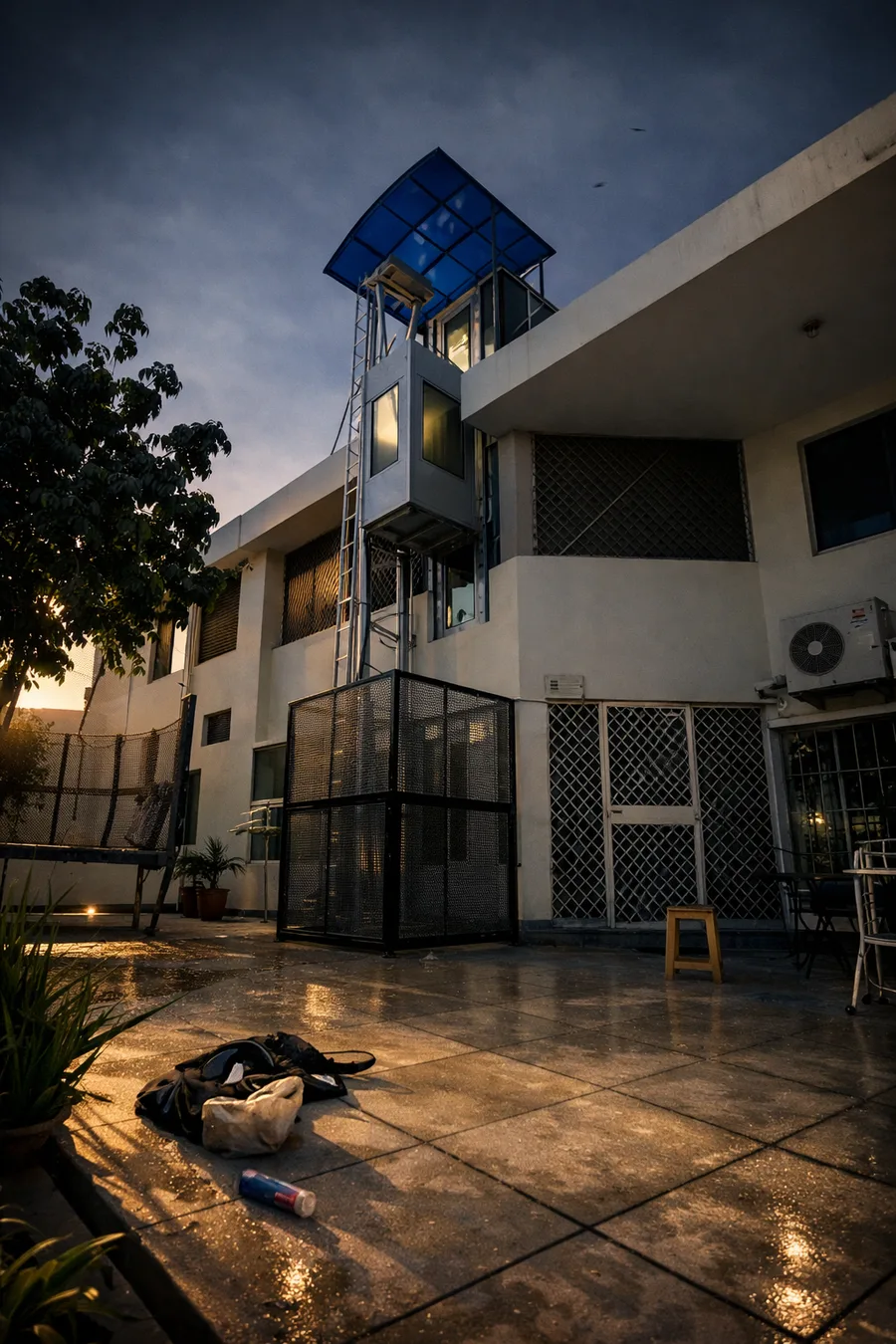 Metalux Pro home elevator in a residential building at twilight